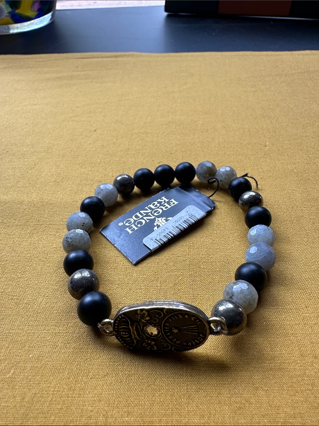 Women's Black And Gray Beaded Bracelet With Gold Accent